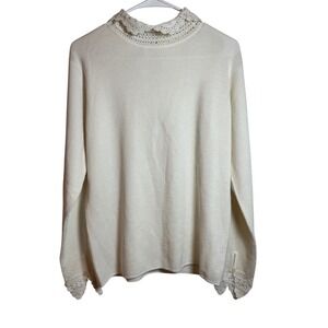 Vintage Soft Surroundings Cream Crochet Collar Mock Neck Sweater Women's Size M